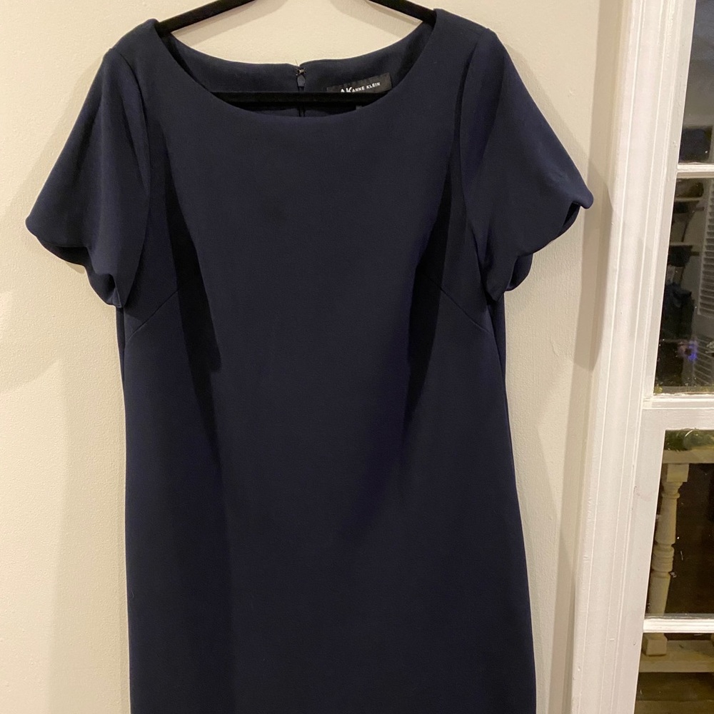 Navy Scalloped Hem Shift Dress